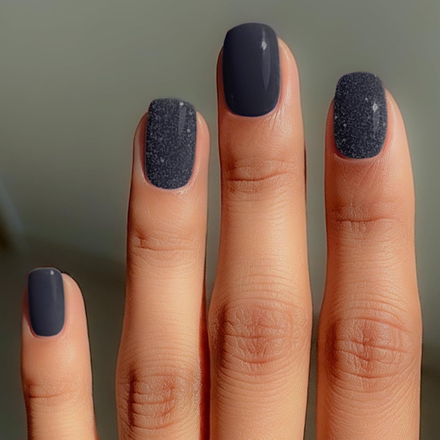Oauee Semi Cured Gel Nail Strips | Built-In Gel Top Coat | UV Light Required | Salon Quality, Easy Application And Removal (Gray flash)