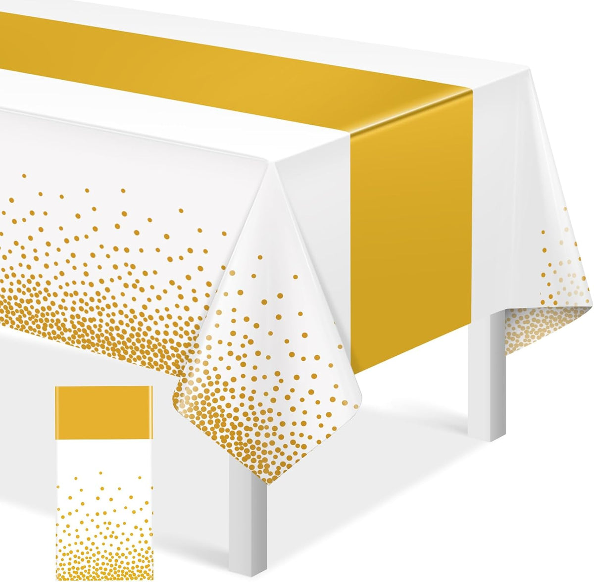 1Pcs White and Gold Tablecloth Party Decorations,Plastic White Table Cloth Printed Gold Table Runner Disposable Rectangle Tables Cover for Birthday Wedding Anniversary Graduation Party,54 x108 Inch