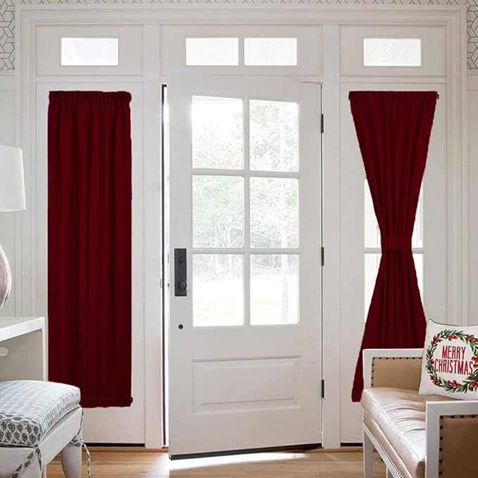 NICETOWN Patio Door Window Christmas Drape - Functional Privacy Thermal Insulated Blackout French Front Sidelight Panel Curtain for Glass Door (25W by 72L Inches, Burgundy, 1 Panel)