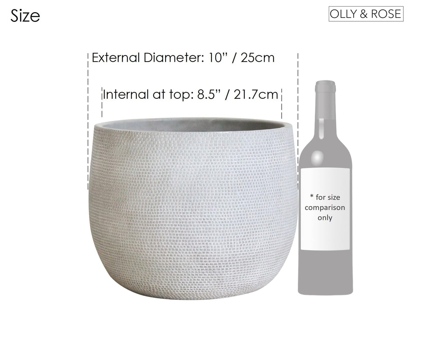 Olly & Rose Barcelona Ceramic Plant Pot Large 25cm 10 Inch - Light Grey Off White Flower Pots - Indoor & Outdoor Planters