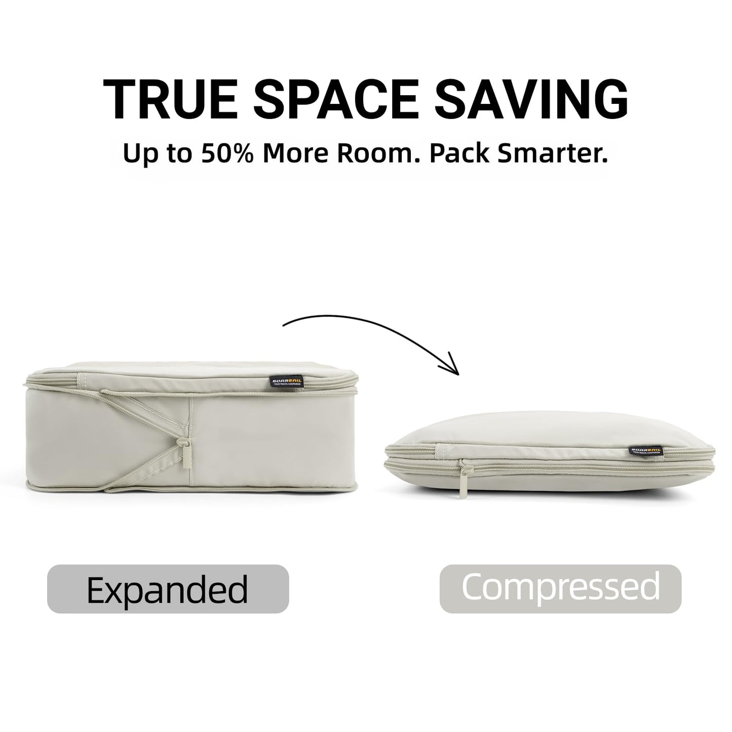 SOARSAIL 4 Piece Compression Packing Cubes for 3–7 Day Travel, Lightweight Travel Organizers with Breathable Mesh, Double-Zipper Packing Cubes for Carry-On & Suitcases (Off White)