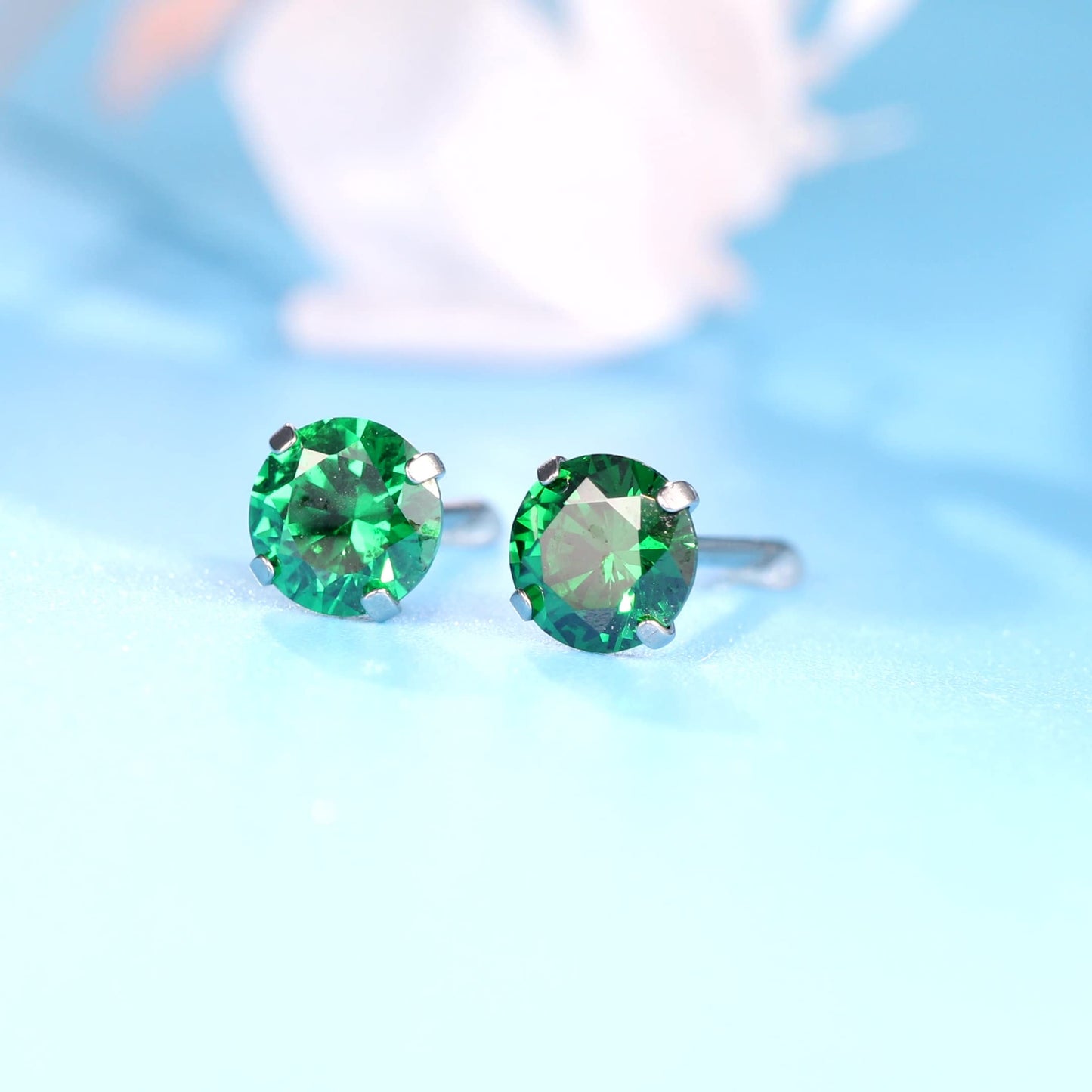 Limerencia Hypoallergenic G23 Titanium Earrings, F136 Implant Grade Pure Titanium, Suitable for Sensitive Ears with Birthstone Crystals CZ Simulated Diamonds (Green)
