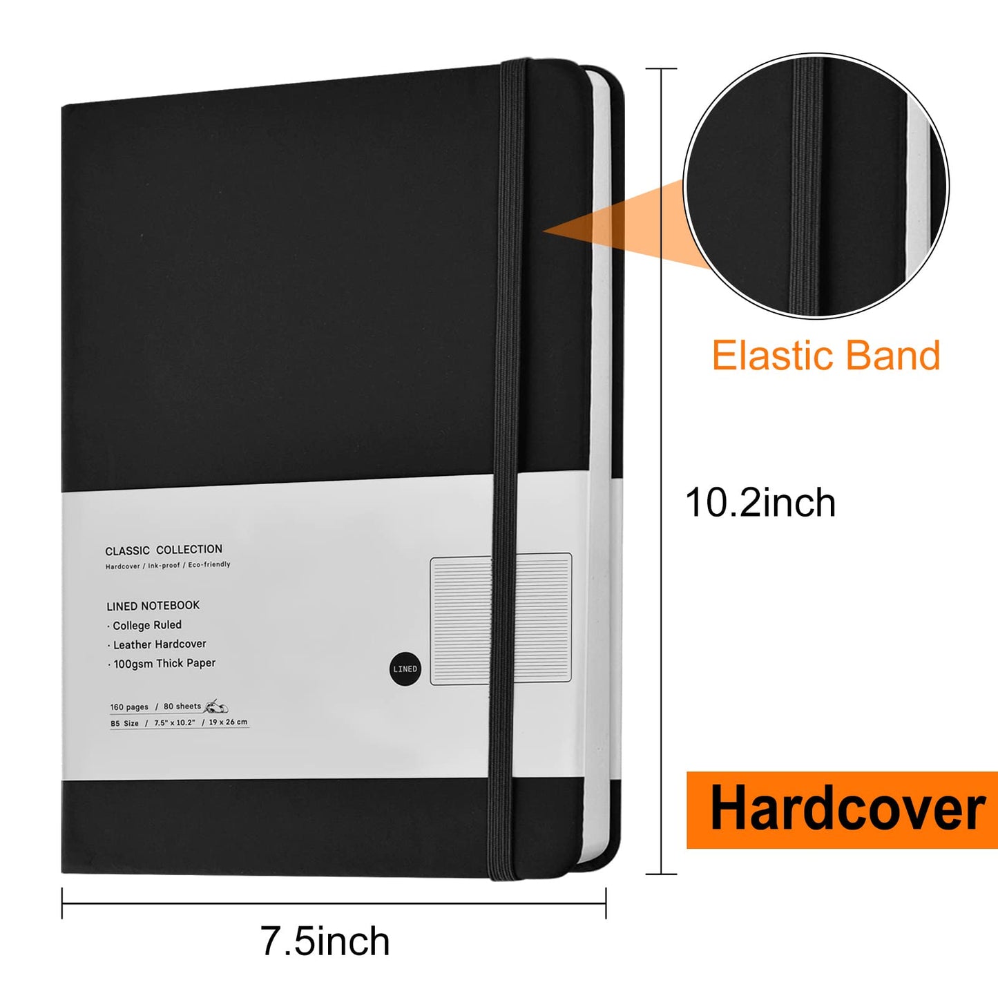 3 Pack B5 Journal Notebooks Classic Ruled Notebooks Hardcover Lined Journals for Office Home School Business Writing Note Taking, 10.2 x 7.5 inch, 100GSM Thick Paper, 160 Pages (Black/Brown/Green)