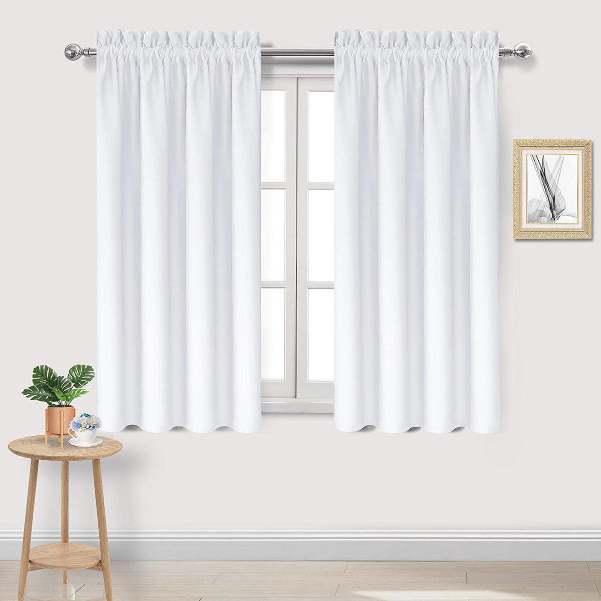 White Curtains 50% Light Blocking for Living Room 45 Inch 2 Panels (2 Count)