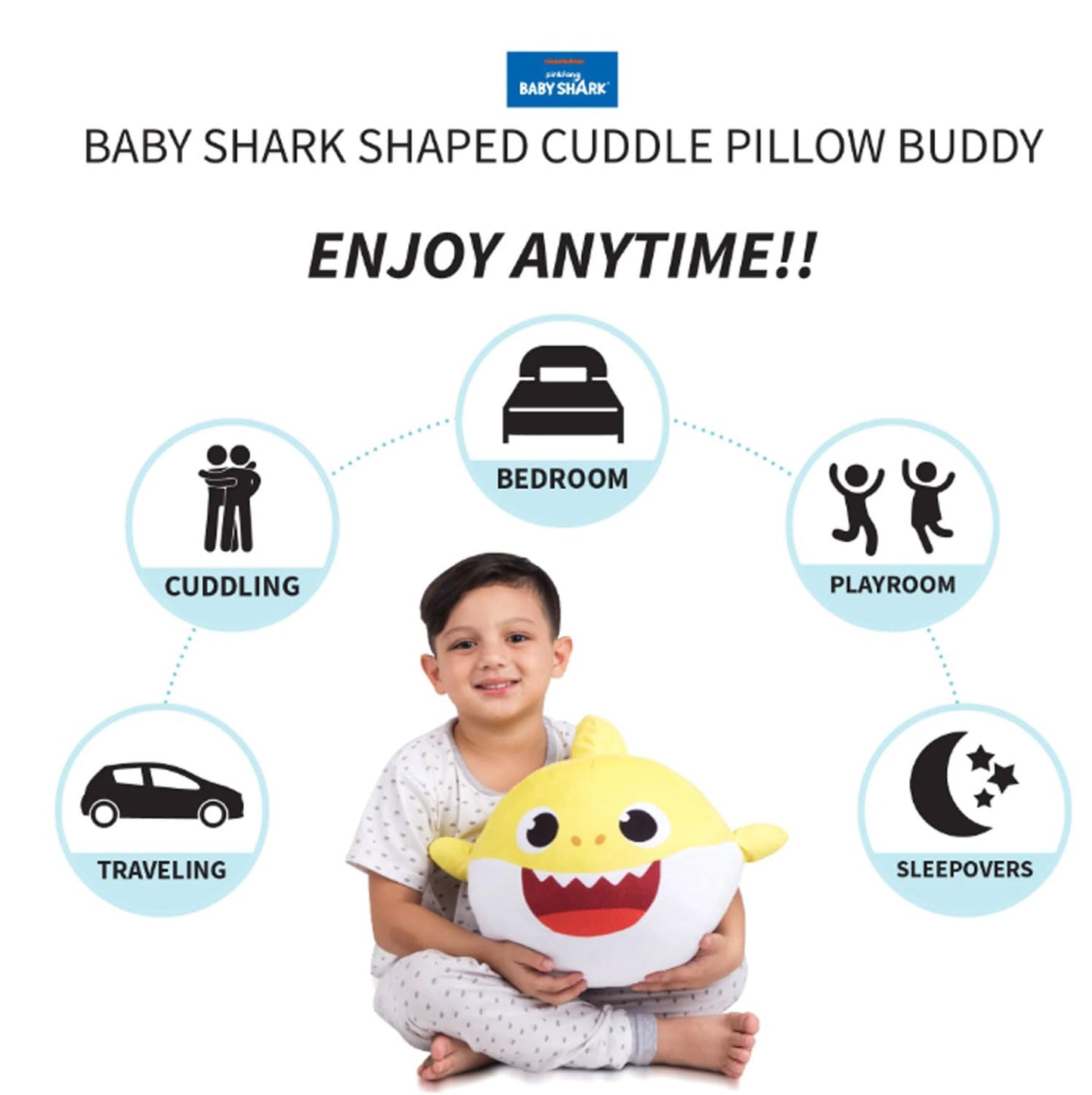 Nickelodeon Baby Shark Kids Plush Cuddle and Decorative Pillow Buddy, Yellow 15" Tall