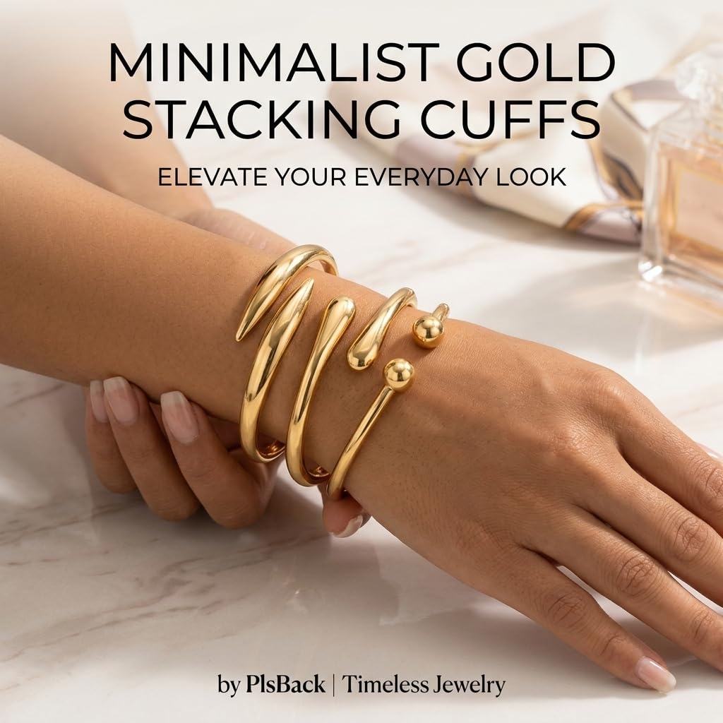 Chunky Gold Bangle Bracelets for Women, 14k Gold Plated Dainty Cuff Stackable Bangles Set, Trendy Bracelet Stack Fashion Jewelry Gifts (06-GOLD)