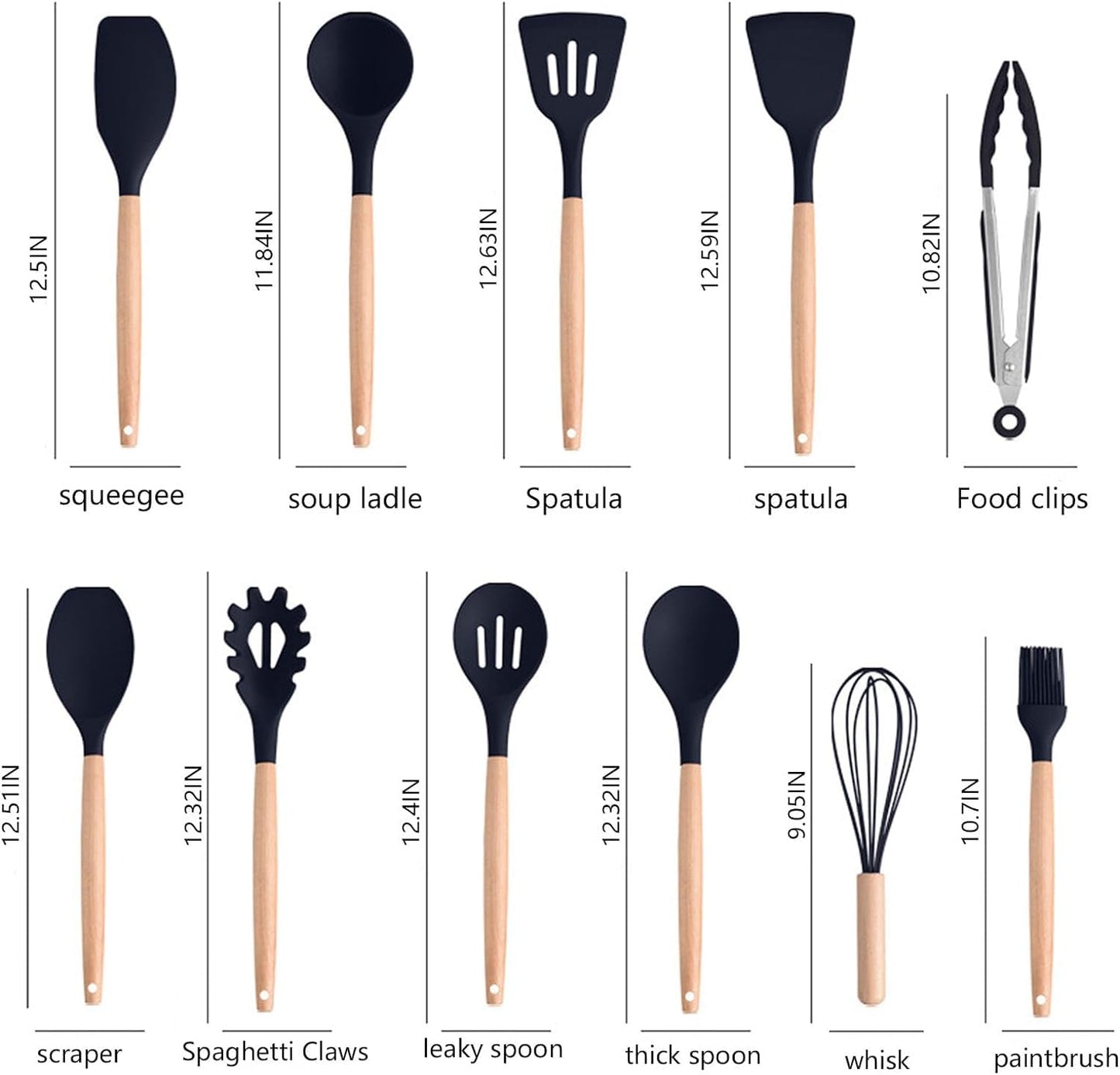 Kitchen Utensils Set & Knife Set with Block, 19 Piece All-in-One Cooking Set, 12 Nonstick Silicone Utensils + 5 Sharp Stainless Steel Chef Knives + Cutting Board, Dishwasher Safe Gift Set (Black)