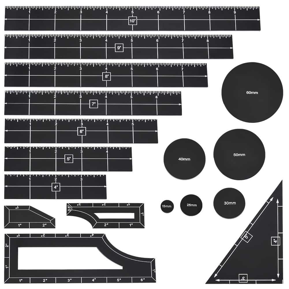 BENECREAT 17Pcs Black Objective Point Markers, Acrylic Objective Makers Ruler Set War Games Measuring Ruler, Round Objective Marker Gaming Accessory for Tabletop Wargames