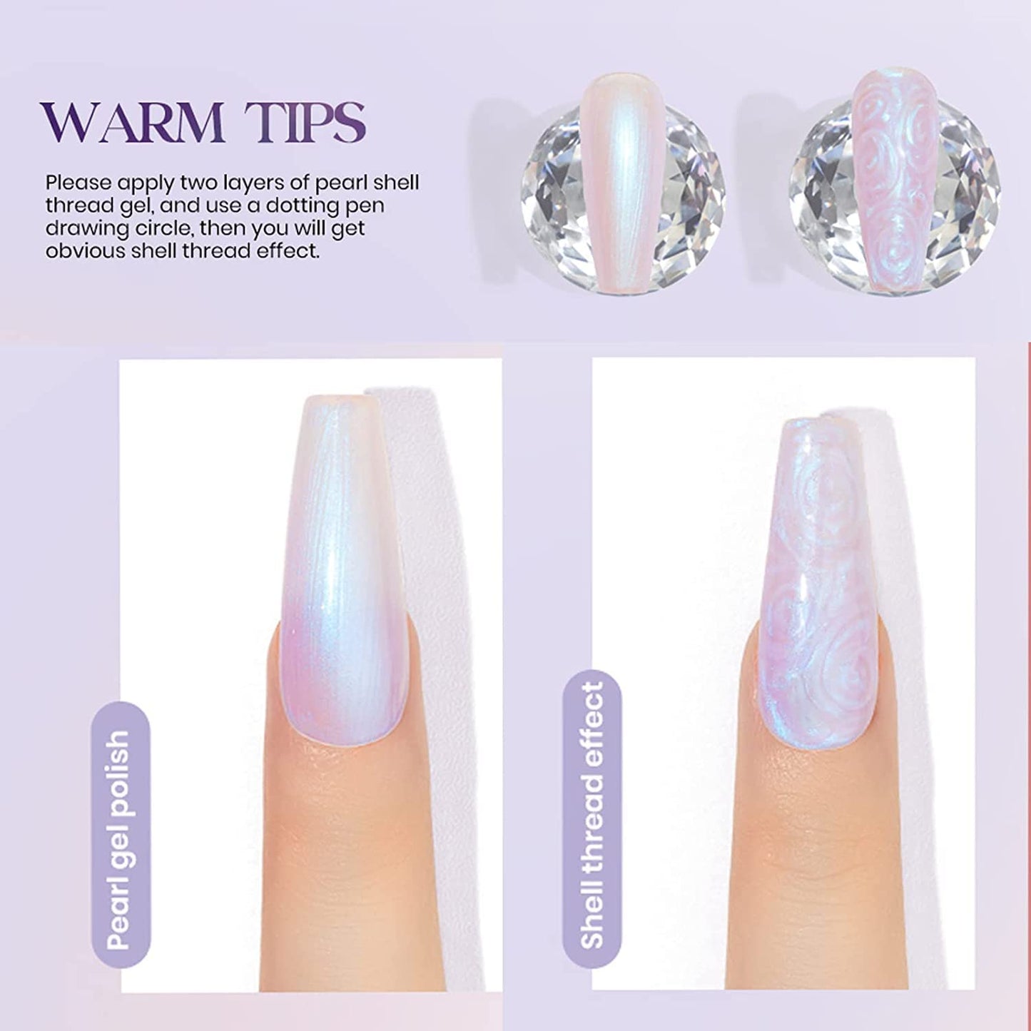 Vishine Pearl Gel Nail Polish Set 4 Color Pearlescent Shell GlitterMilky White Green Purple Shimmer Mermaid Nail Gel Polish Soak Off LED UV Curing Requires Swirl Thread Effect DIY Manicure 8ml
