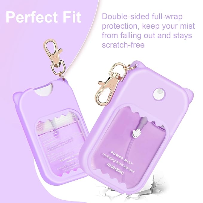 Hand Sanitizer Spray Case for Touchland Silicone Touchland Case Keychain Cute Hand Sanitizer Spray Holder Compatible with Touchland Power Mist Gentle Mist Glow Mist, Purple