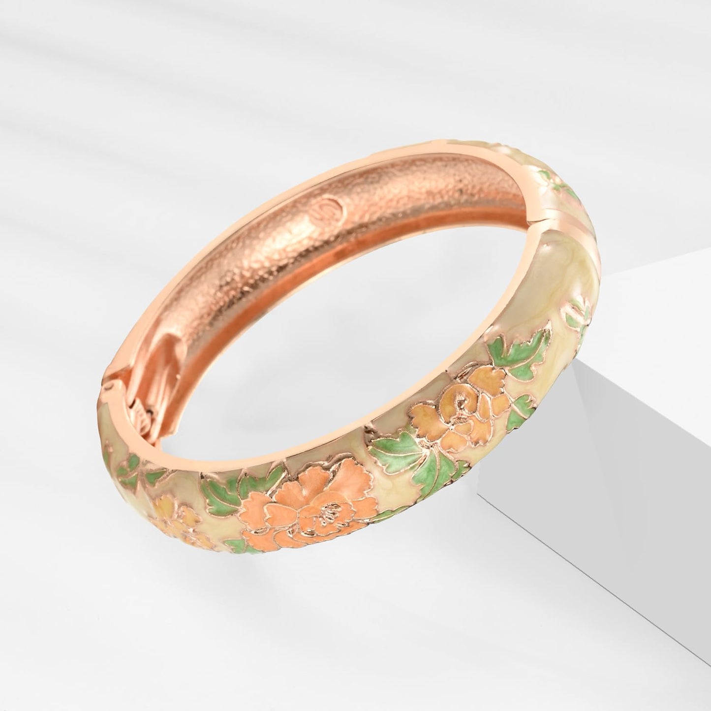 UJOY Cloisonne Bangles Gorgeous National Enameled Plated Handcrafted Jewelry Bracelets Gifts with Box 55C48-55A106 Yellow