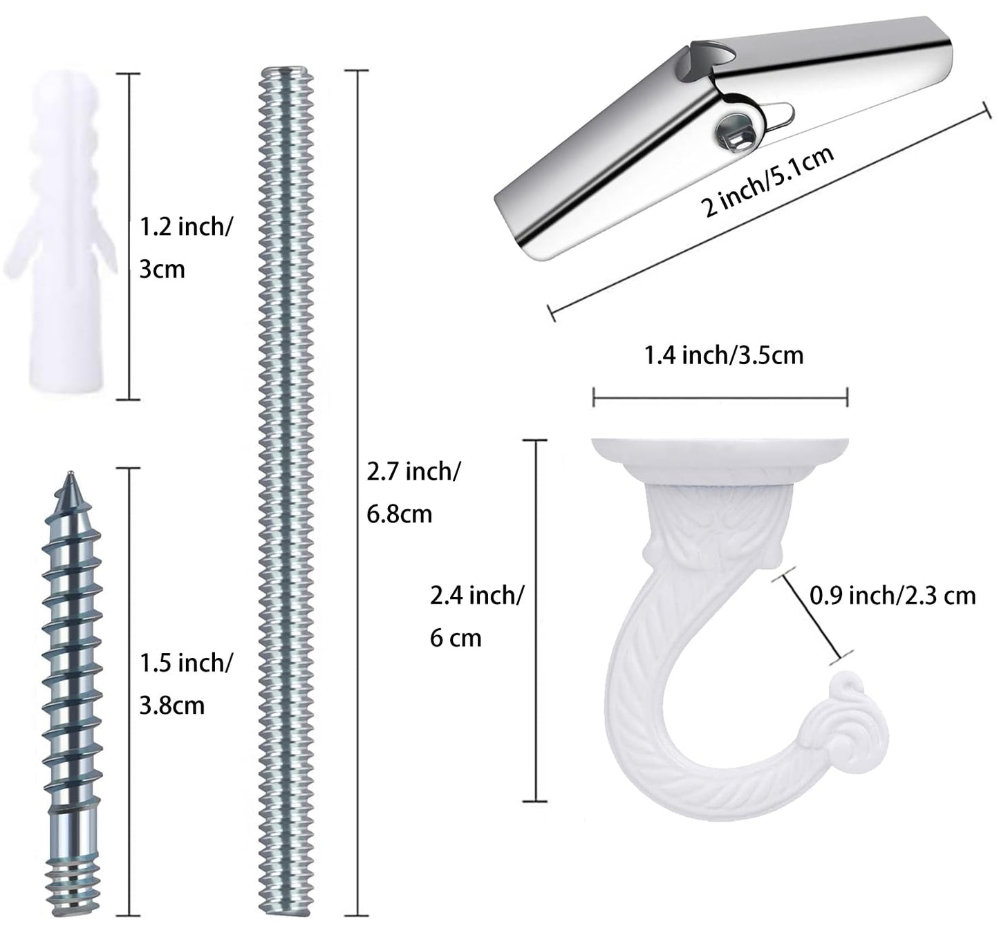 OBSTKUCHEN 3 Sets Large Swag Ceiling Hooks Heavy Duty Swag Hook with Hardware for Hanging Plants Ceiling Installation Cavity Wall Fixing (3 Sets, White)