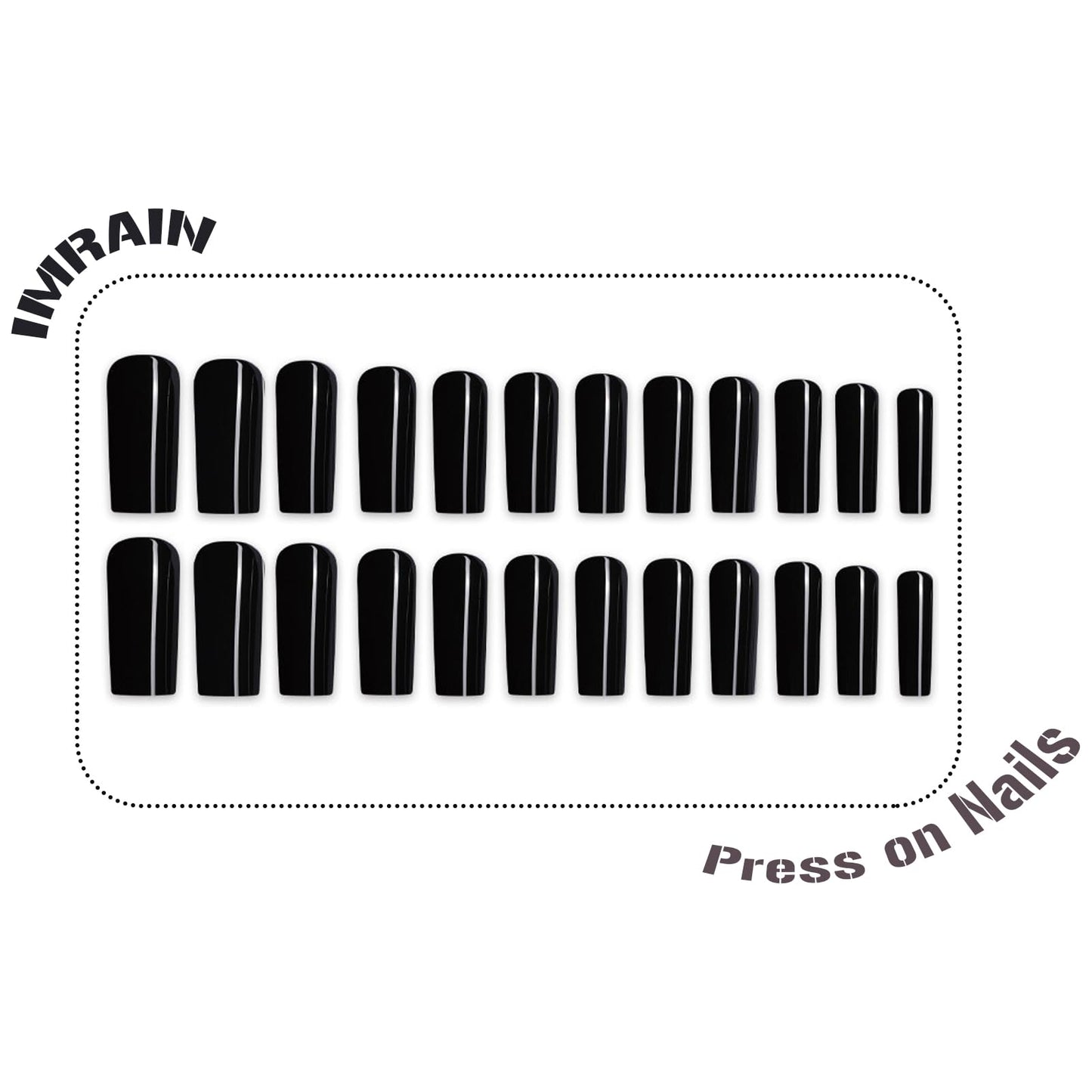 IMRAIN Long Press on Nails Square Fake Nails Black Full Cover Acrylic False Nails Glossy Extra Long Glue on Nails 24Pcs