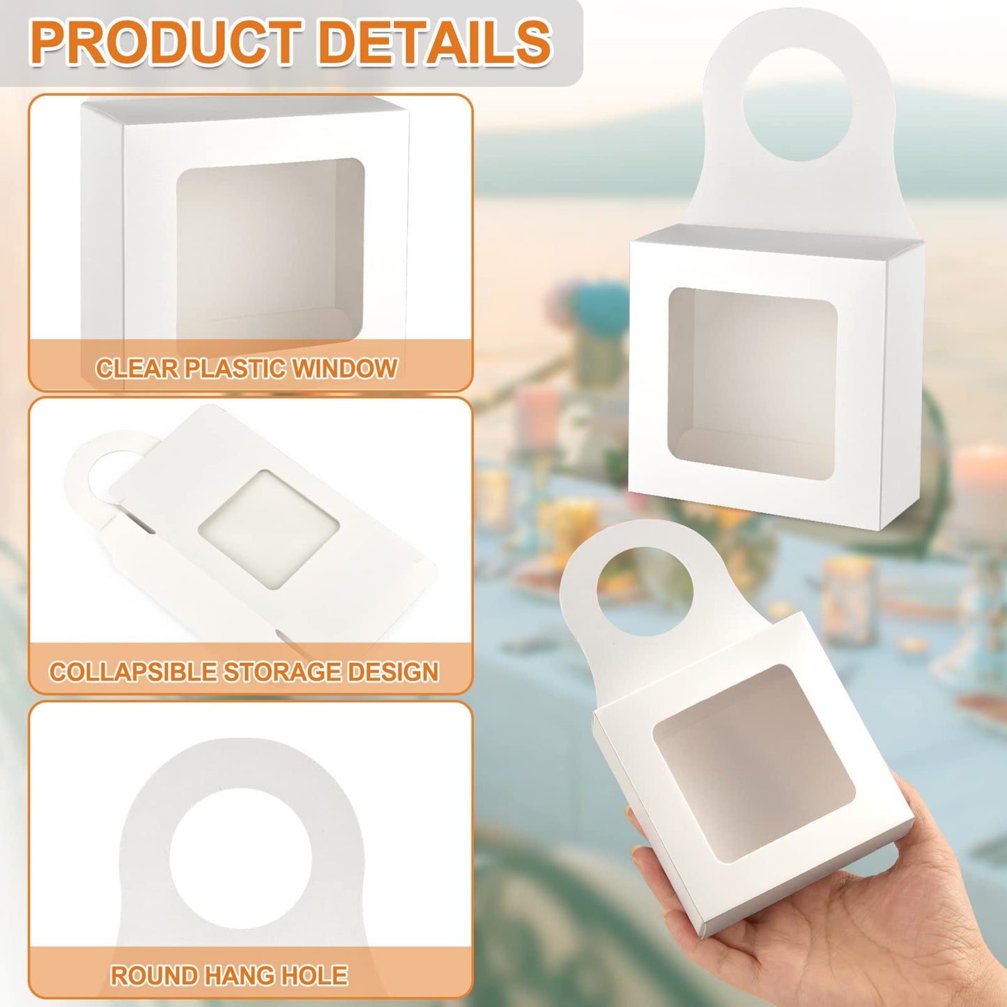 Mototo 30 PCS Kraft Paper Wine Bottle Boxes with Transparent Window Hanger Foldable Wine Bottle Empty Gift Boxes with Hanger for Valentines Christmas Candy Truffles Chocolate Cookies Packing, White