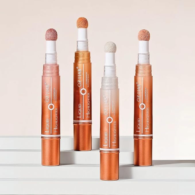 Angelo Glow Liquid Highlighter Wand Champagne – Buildable Illuminating Makeup Stick for Face and Body – Radiant Finish – 6ML/0.21FL.OZ，PACK OF 1