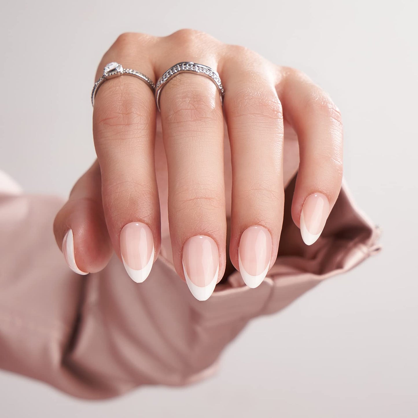 BTArtbox French TIp Press on Nails Toenails Short - Timeless Grace & White French
