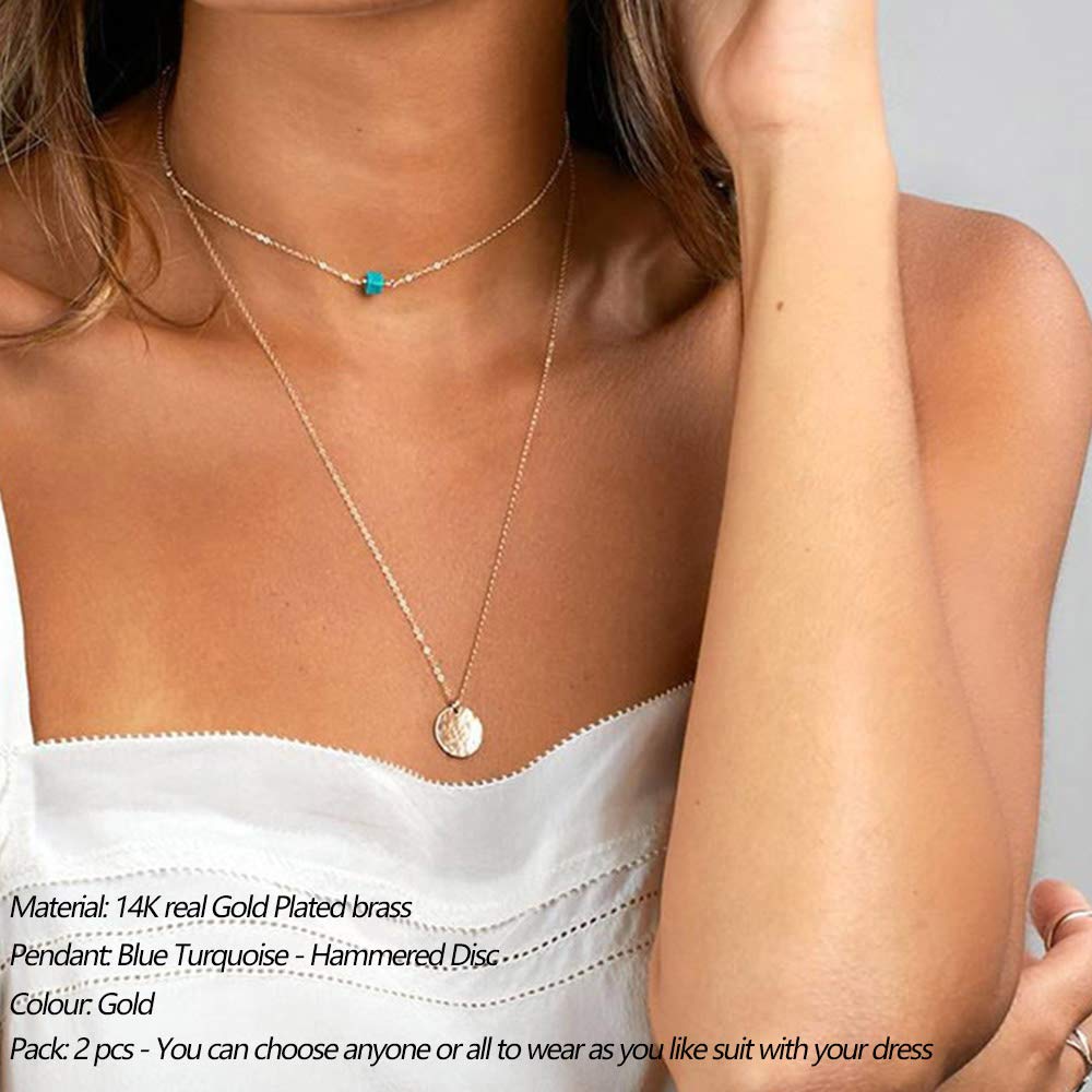 Turandoss Dainty Choker Disc Necklace Hammered Necklaces for Women Simple Necklace Jewelry