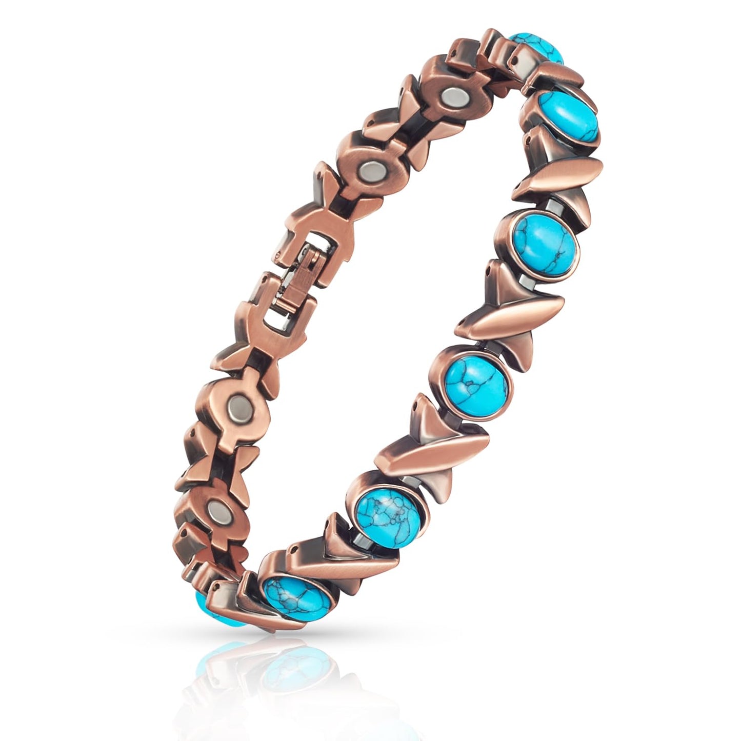 EnerCoppeX Copper Magnetic Bracelet for Women - Turquoize Detox Jewelry with 3500 Gauss Magnet (P)