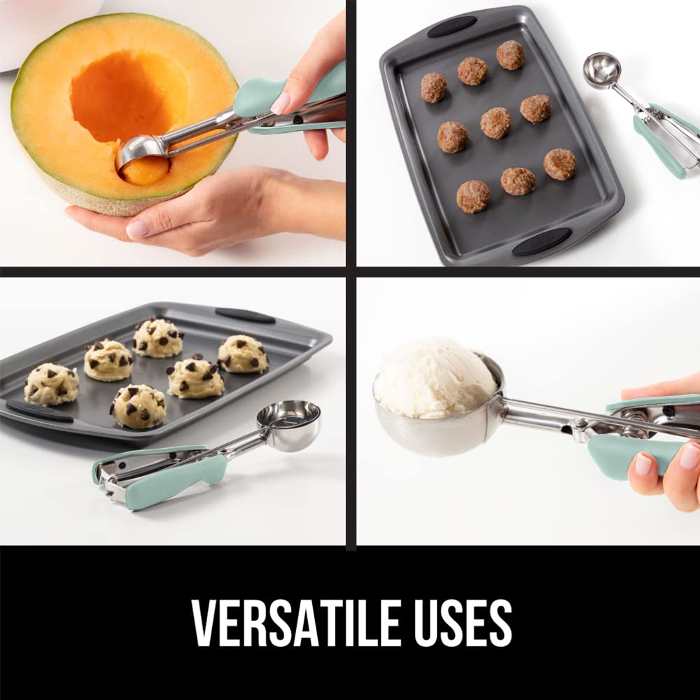 GORILLA GRIP BPA-Free 304 Stainless Steel Cookie Scoop, 1 TBSP Scooper #60, Soft Grip Handle, Easy Food Release, Create Even Portions, Multipurpose Kitchen Melon Baller, Meatball Spring Scoops, Mint