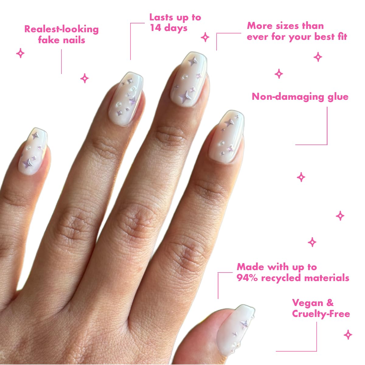 Olive & June Maximalist Instant Mani Press-On Nails (Glue) | 42 Fake Nails, 21 Sizes | Non-Toxic, Long-Lasting Big, Bold Gorgeous Realistic Look | Medium, Coffin | Puffy Sparkles & Pearls