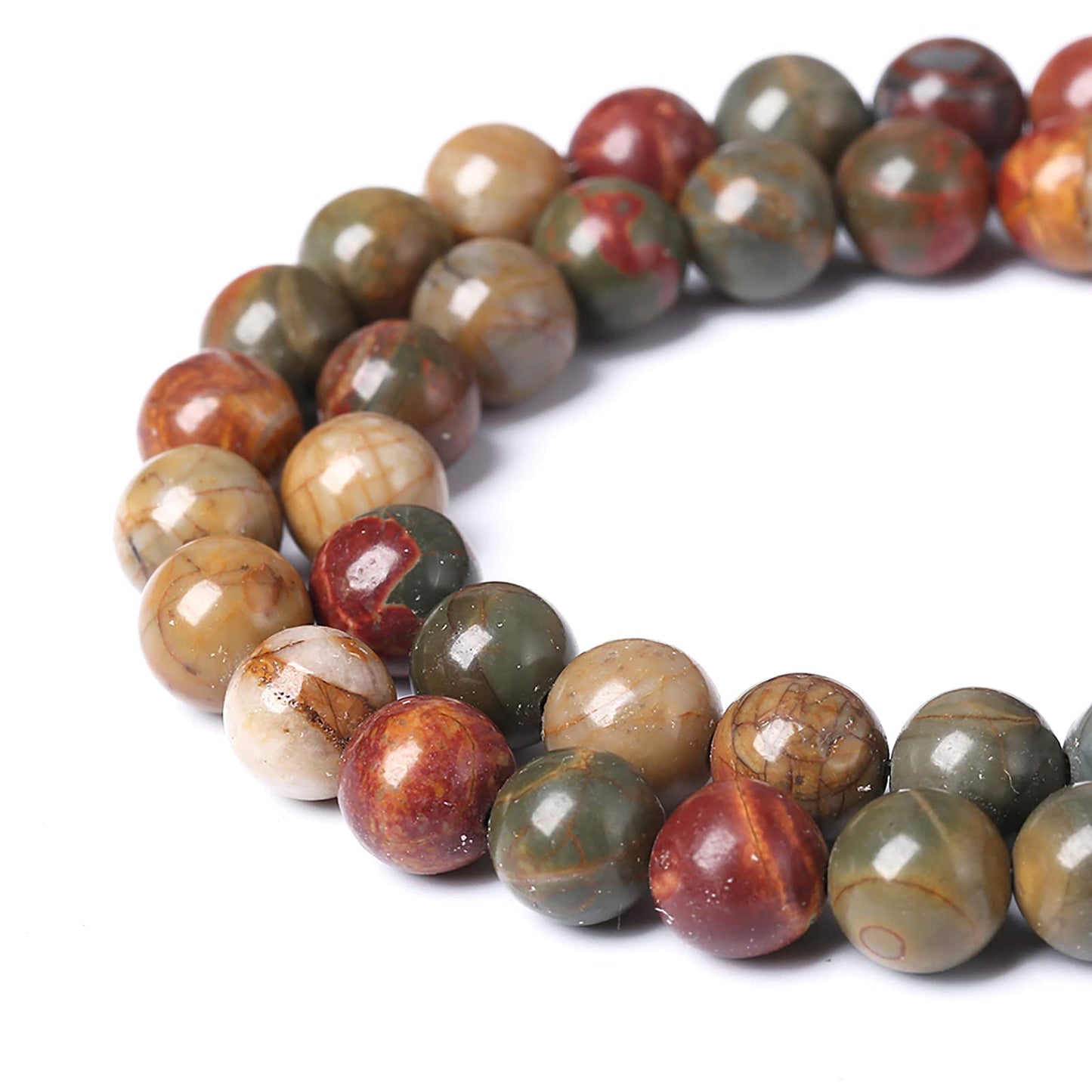 90PCS 8mm Natural Picasso Jasper Beads Healing Power Stones Round Loose Gemstone Beads for Jewelry Making DIY Bracelet Necklace 32" 2 Strands