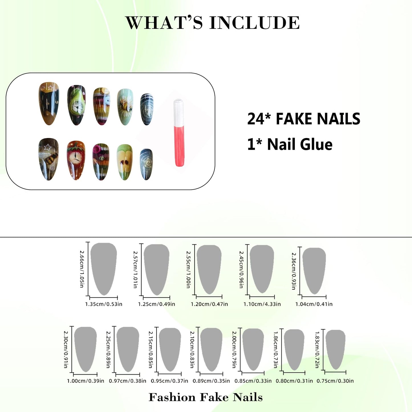 IMRAIN Press on Nails Medium Almond Fake Nails Glossy Acrylic False Nails with Cute Pattern Design Y2K Glue Stick on Nails for Women Girls 24Pcs