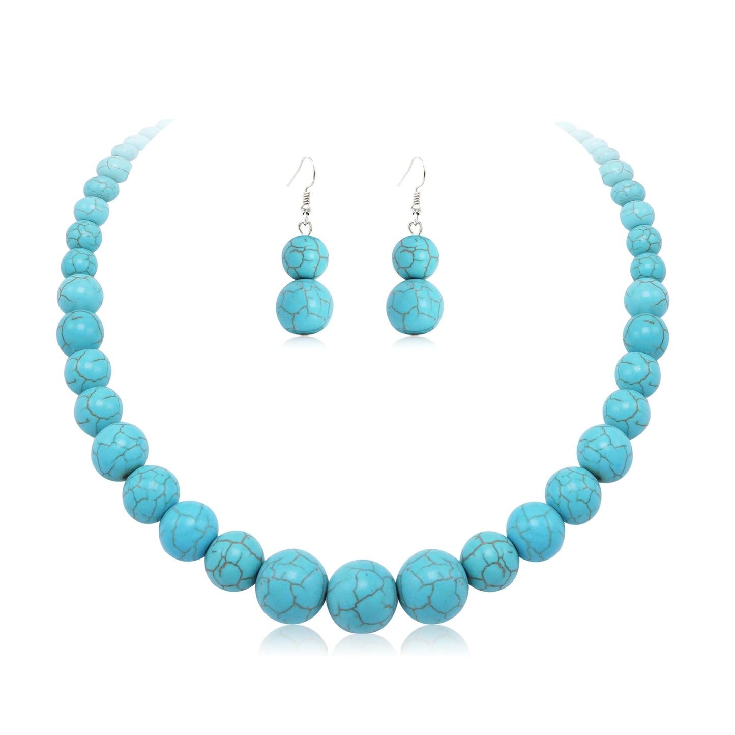 Cryshimmer Turquoise Blue Bead Choker Necklace for Women Boho Faux Stone Beaded Necklace Earring Set Bohemian Costume Jewelry