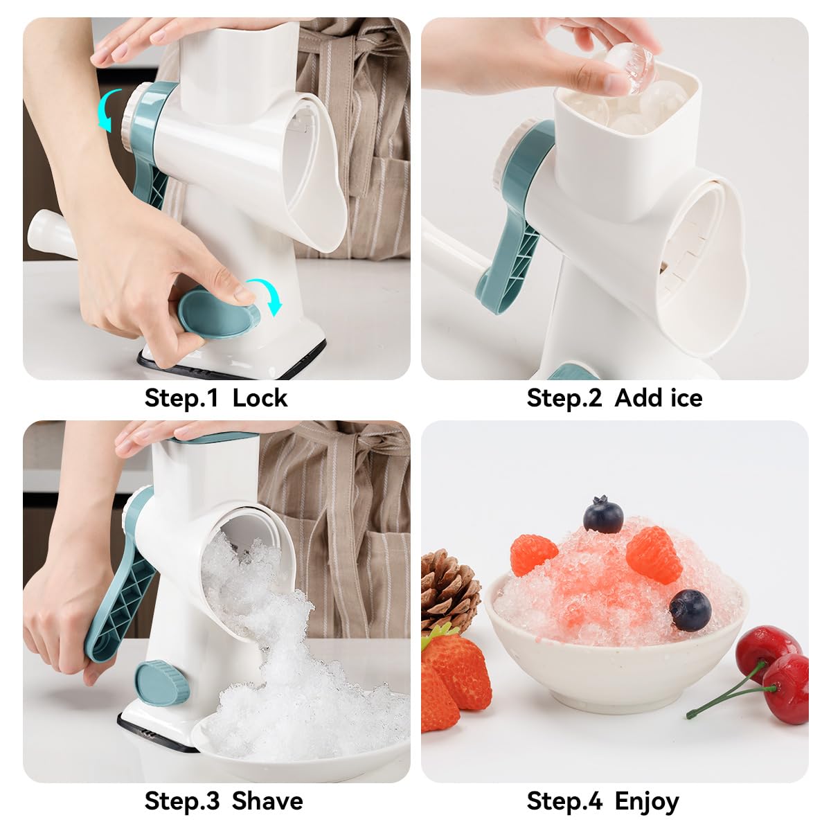 Rotary Ice Shaver with Handle Manual Hand Crank Snow Cone Maker Machine Qucik Shaved Ice Maker with Suction Feet, All Ice Cubes Fitted.Premium Portable Ice Crusher and Shaved Ice Machine.