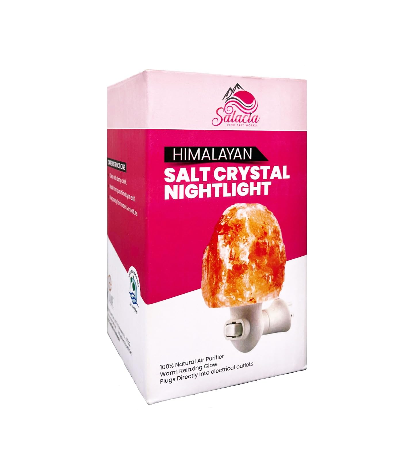 Natural Pink Himalayan Rock Salt Plug in Night Light with On/Off Switch and 15 Watt Bulb Gibraltar Nightlight - Ideal Small lamp - Salt Lamp for Home Decor - Himalayan Salt Lamp - Night Light Lamp