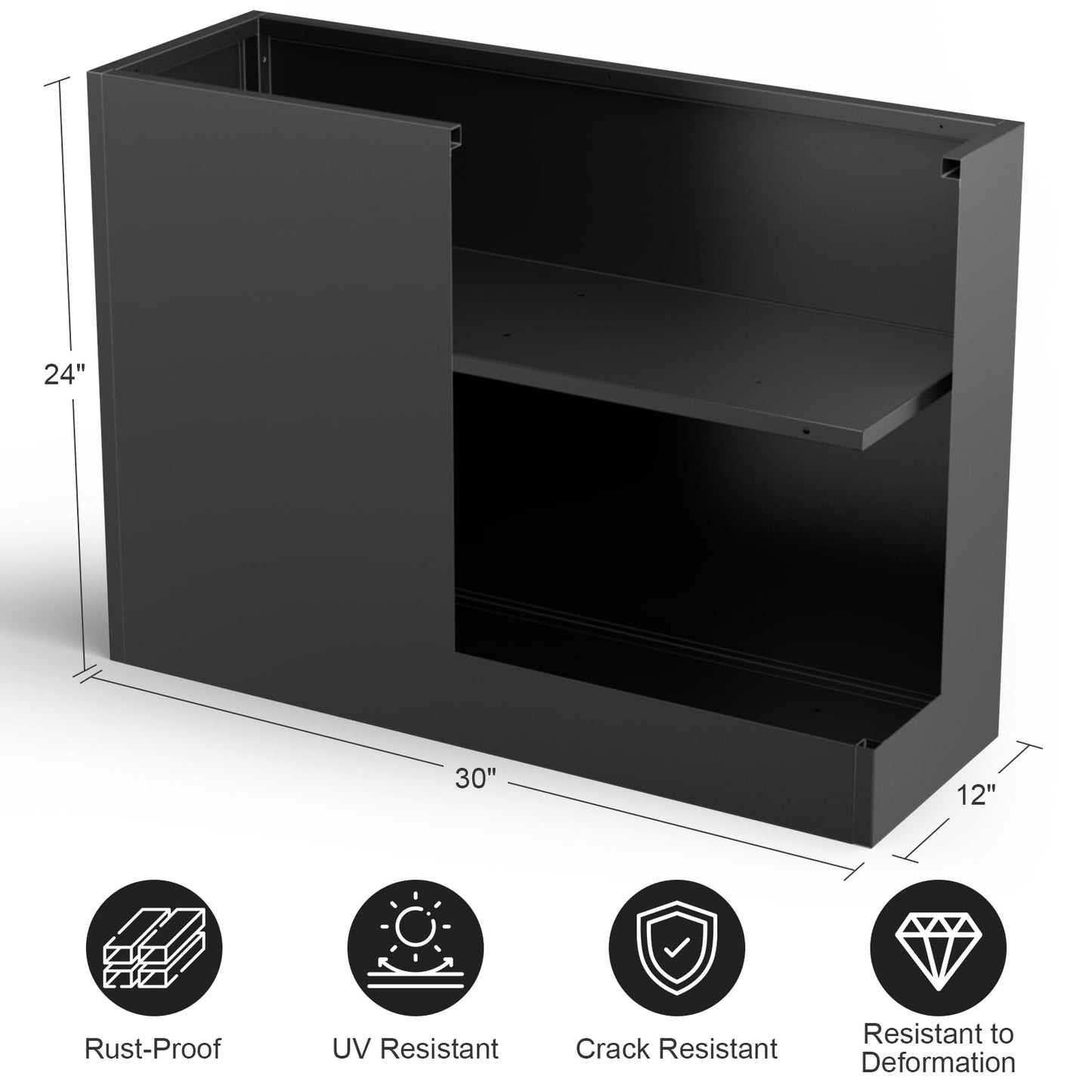 Nessxa Tall Metal Planter Box for Outdoor Plants 30" L x 12" W x 24" H, Heavy Duty Steel Large Planter Box with Removable Insert Shelf, Modern Décor for Tall Plants, Trees, Flowers (Black)