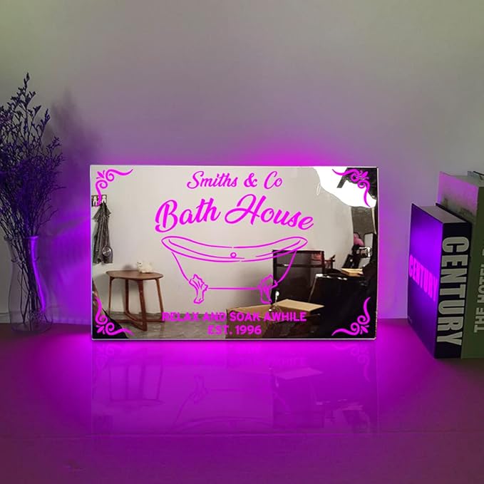 Custom LED Light Up Mirror with Multi Colour Lighting, Custom Name Neon Sign Light for Bathroom, Living Room, Bar, Barber Shop