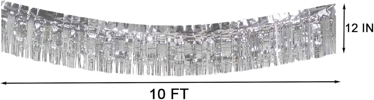 6 Packs 10 Feet Foil Fringe Garland Metallic Foil Tinsel Fringe Garland Wall Hanging Fringe Banner for Parade Floats, Wedding, Christmas，Birthday Party Halloween Decor (Silver)
