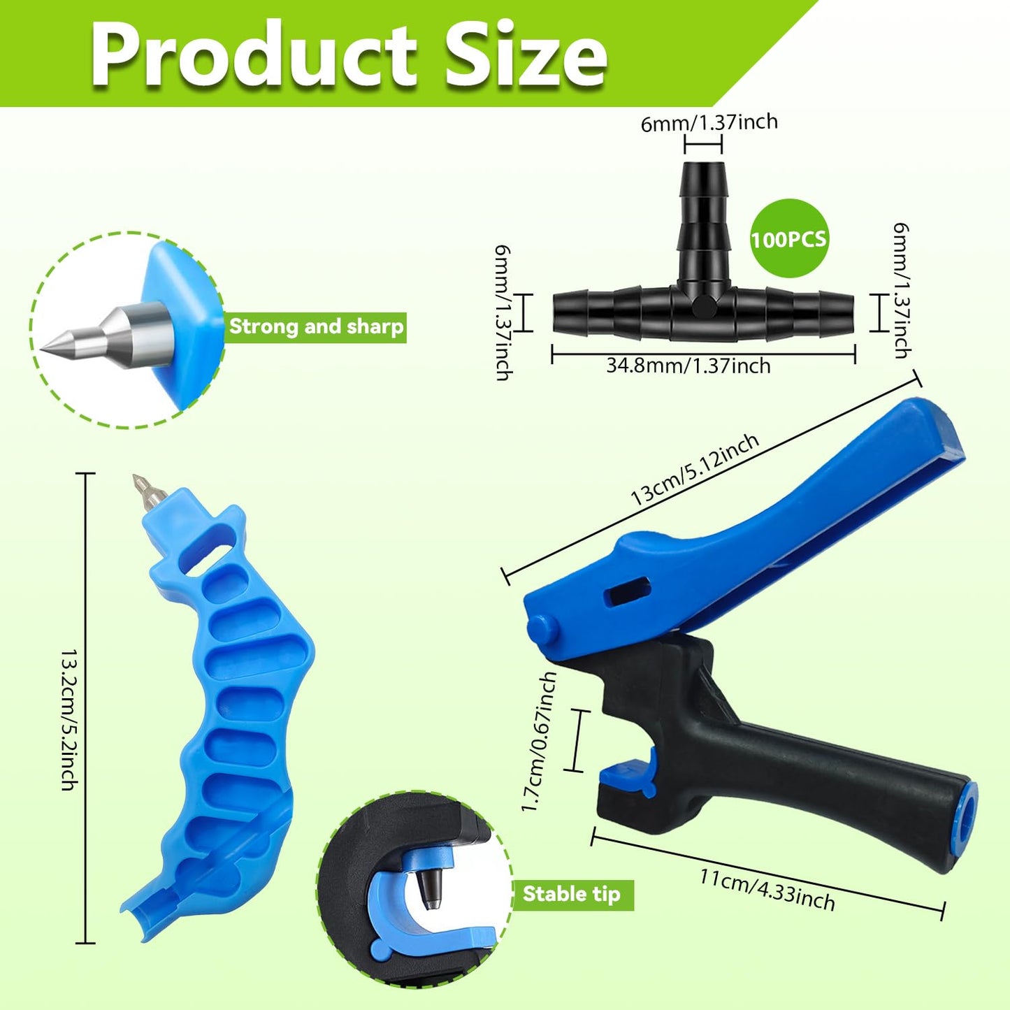 Foinco Drip Irrigation Hole Punch Tool, 2in1 Precision Sprinkler Hose Cutter, 3Pieces, Fits 16/20/25mm PE Pipe