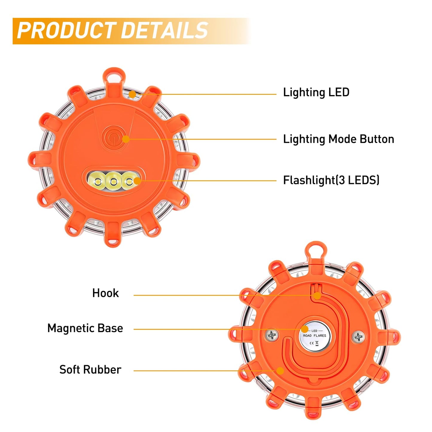 Nilight LED Road Flares Emergency Lights 3 Pack,9 Flash Models Roadside Emergency Lights for Vehicles with Magnetic Base & Hook,Premium Storage Bag(Batteries Not Included)