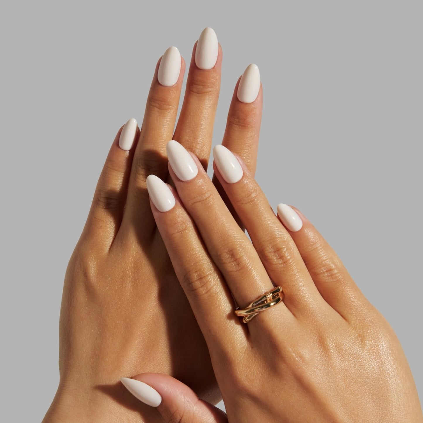 LAMIMOSA 32Pcs Press On Nails Short Almond – Pastel White Nail Kit, Soft Gel Fake Nails in 16 Sizes, Reusable Glue on Nails, ALMOND MILK