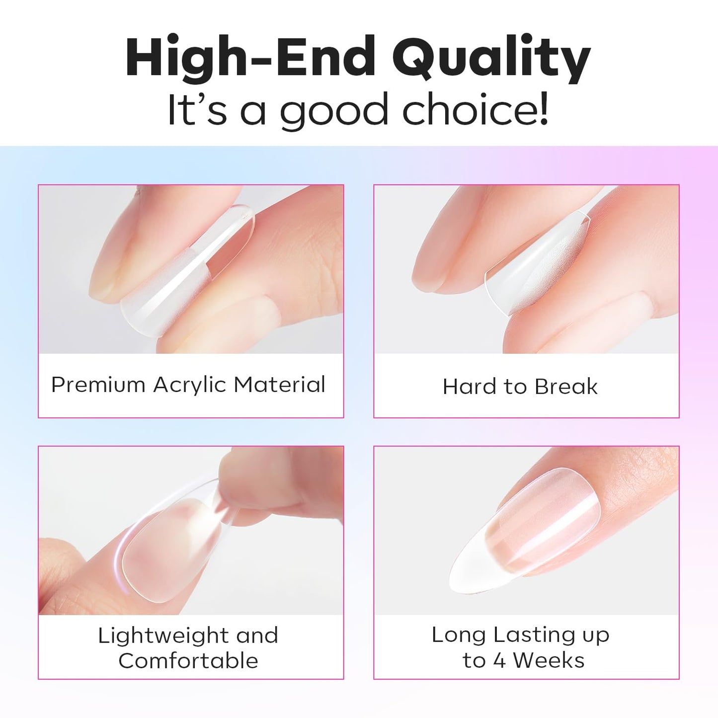 Modelones Pointed Almond Fake Nail Tips - 510Pcs Medium Gel Tips Pre-shaped Half Matte Full Cover Clear Acrylic Gel Kit False Press on Nails for Extension DIY Salon 15Sizes