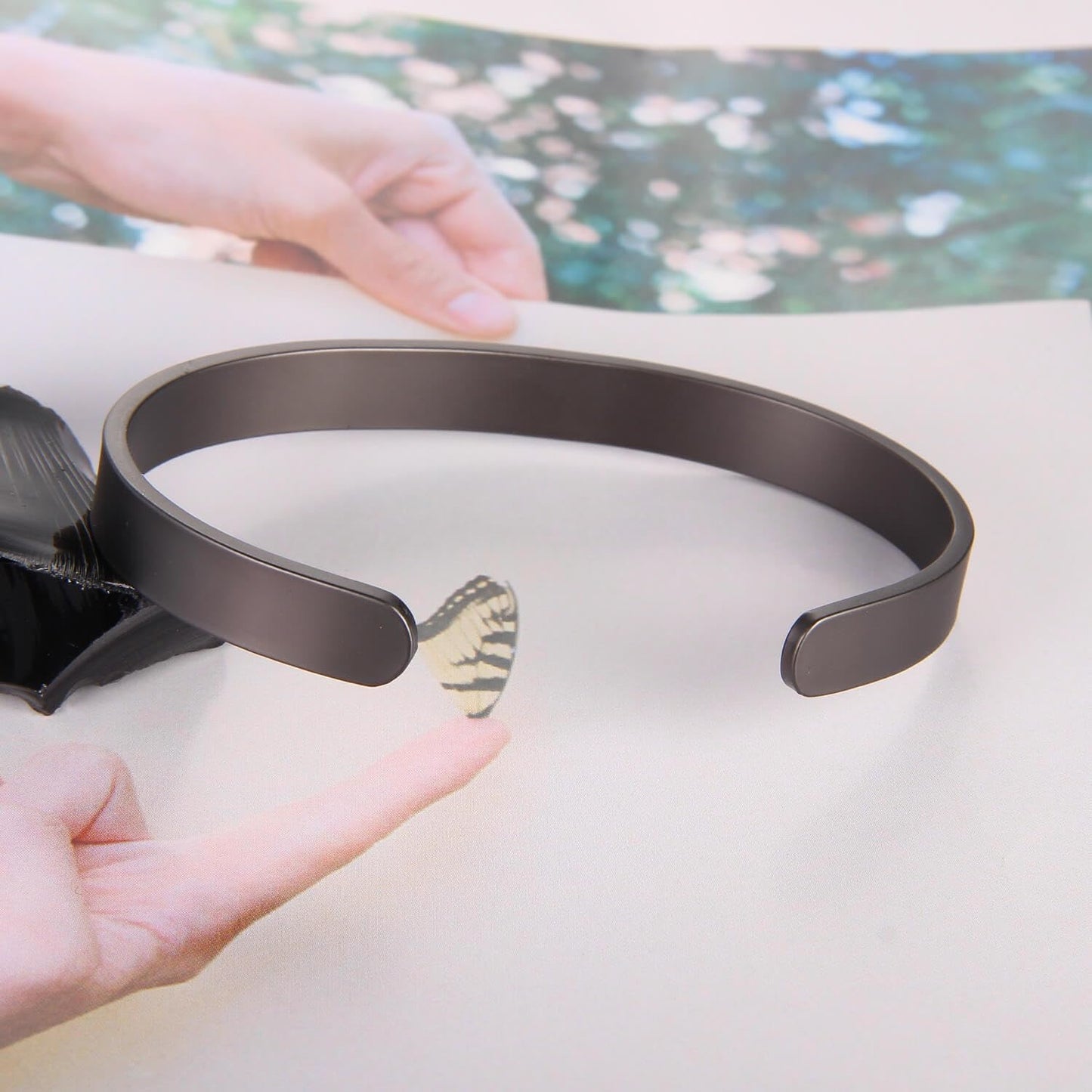 Earth Therapy Minimalist Matte Black Magnetic Cuff Bracelet For Men and Women - Adjustable - Ultra Strength