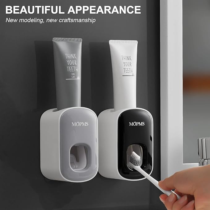 MOPMS Toothpaste Dispenser Wall Mounted for Bathroom Automatic Toothpaste Squeezer for Kids and Adult (Black-2PCS)