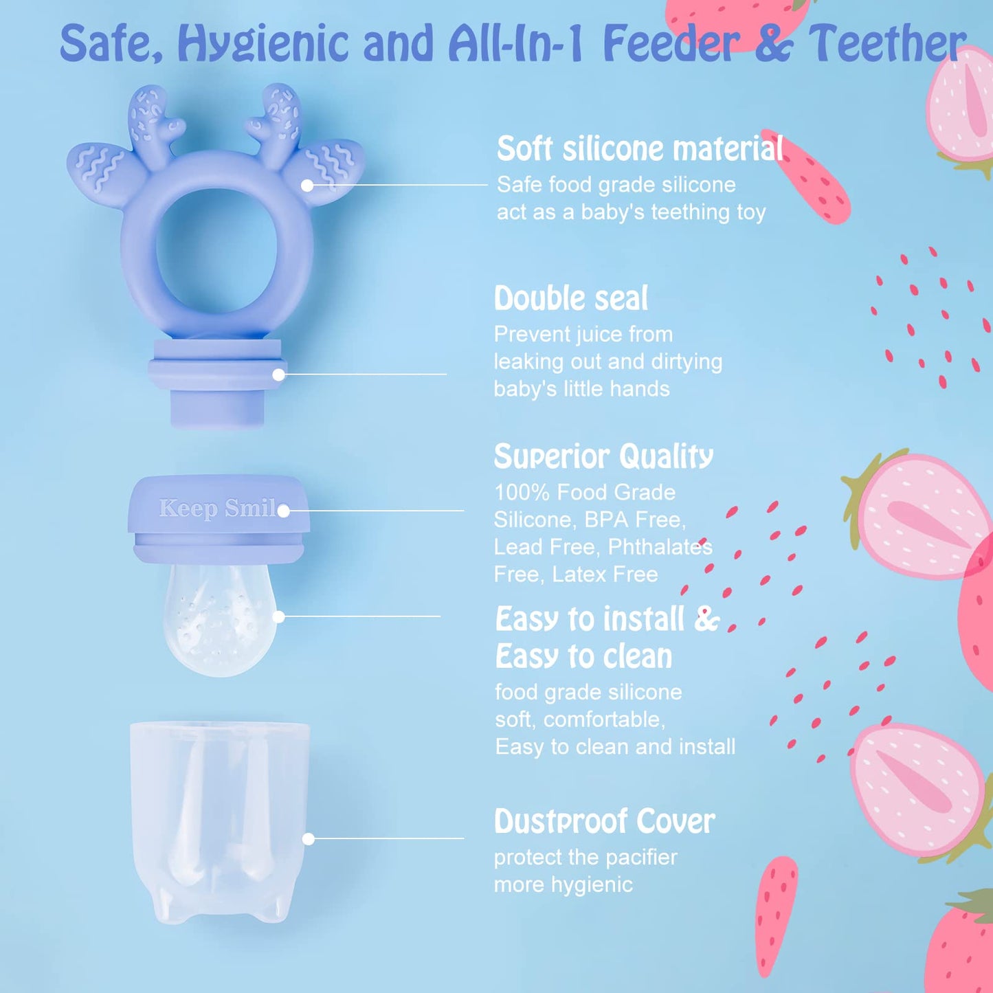 Baby Solids/Frozen Fruit Feeder Pacifier, Infant Teether Toy 4M+, BPA-Free Silicone Pouch & Nipple, Safely Introduce Solids, Teething Relief, 2-Pack