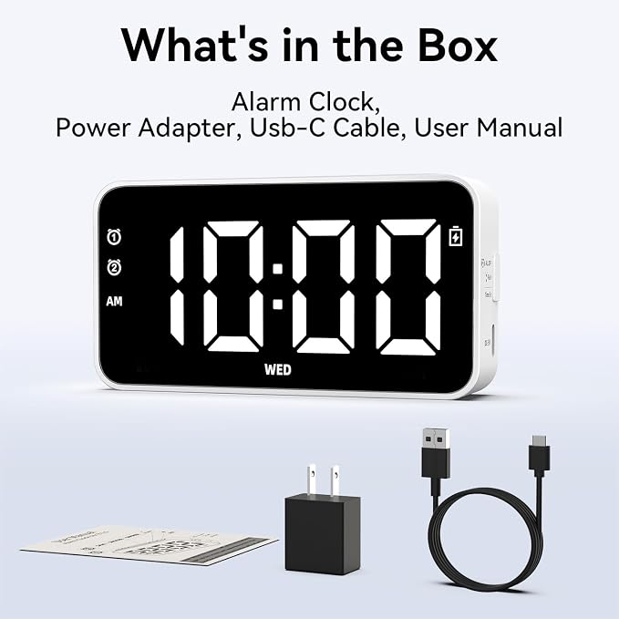 Plug in Digital Alarm Clocks with Rechargeable Backup Battery for Bedrooms Living Room Study Loud Bedside Desk Clock with Memory Function Dual Alarm 3 Modes Weekends Weekdays Every Day for Kids Adults