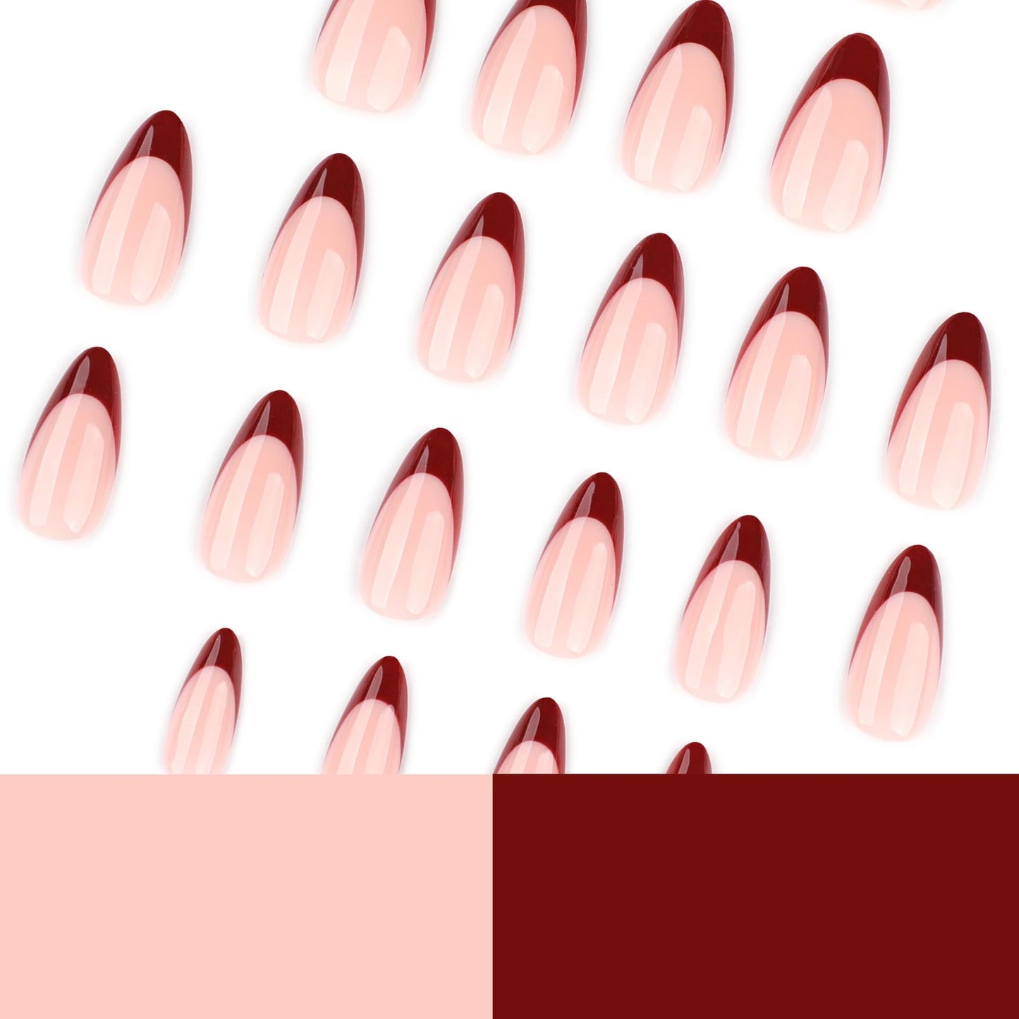 CTTHNBD Press on Nails Almond Medium - Wine Red French Tip Fake Nails - Glossy Full Cover Stick on Nails Press Ons - for Women Manicure 24 Pcs
