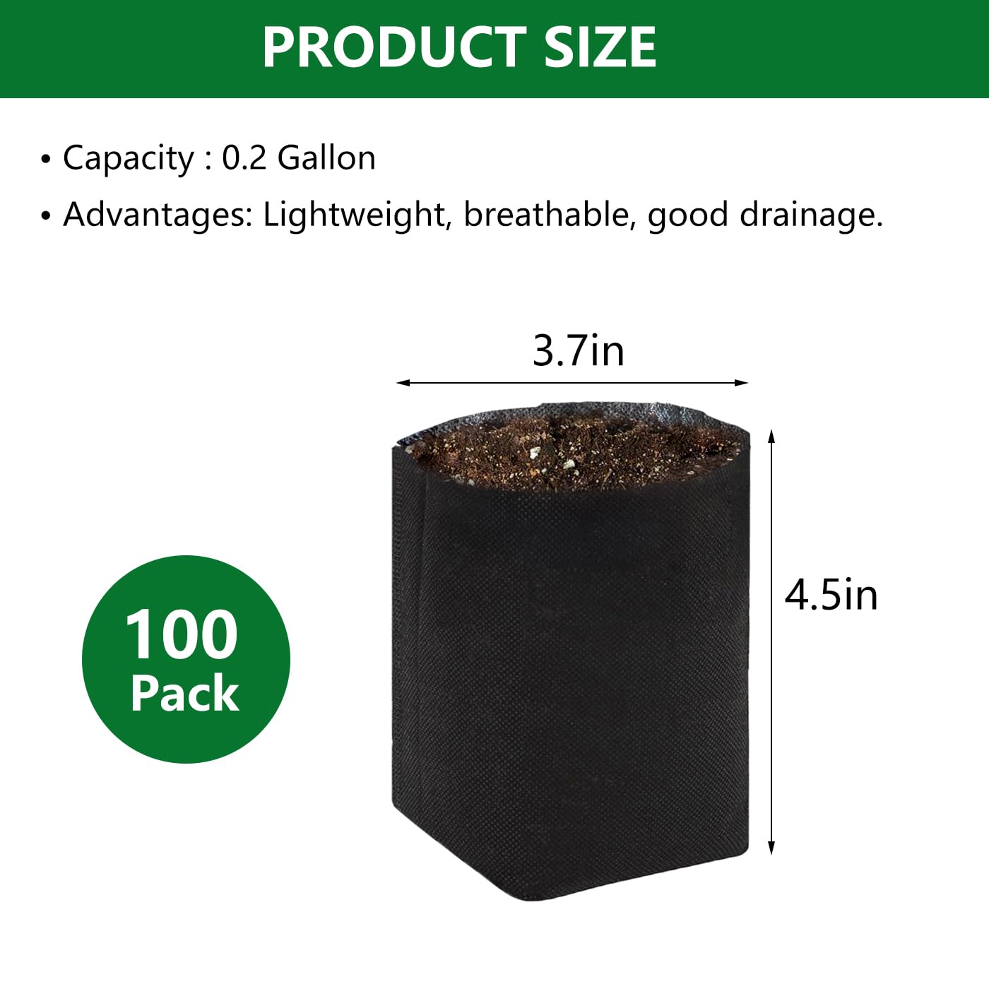 Belit 0.2 Gallon Nursery Growing Bags, 100 Pcs Non-Woven Plant Bag for Gardening, Potato, Flower, Tomato Plant Starts