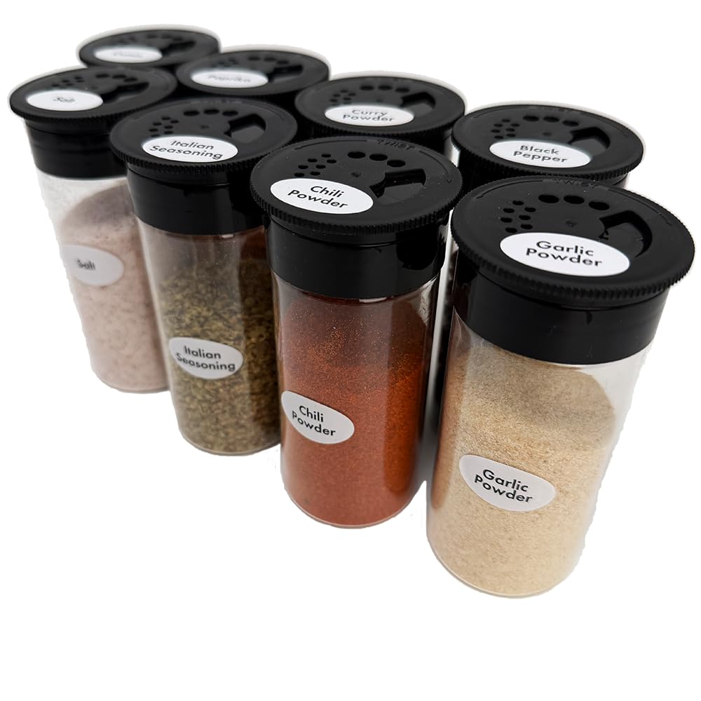 KEEPERS 8 Hanging Spice Jar Set - 128 Labels - View & Store Seasonings, Spices & Sprinkles - Use With Coffee Keeper 16 or 24 Hole Under Cabinet Kitchen Storage Organizer (8 qty - 100mL 4oz size)
