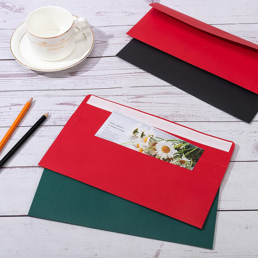 100 Pack Colorful #10 Business Envelopes Self Seal Standard Envelopes for Office Checks, Business, Letter Mailing Invoices, 4.13 x 9.49 Inches (Red)