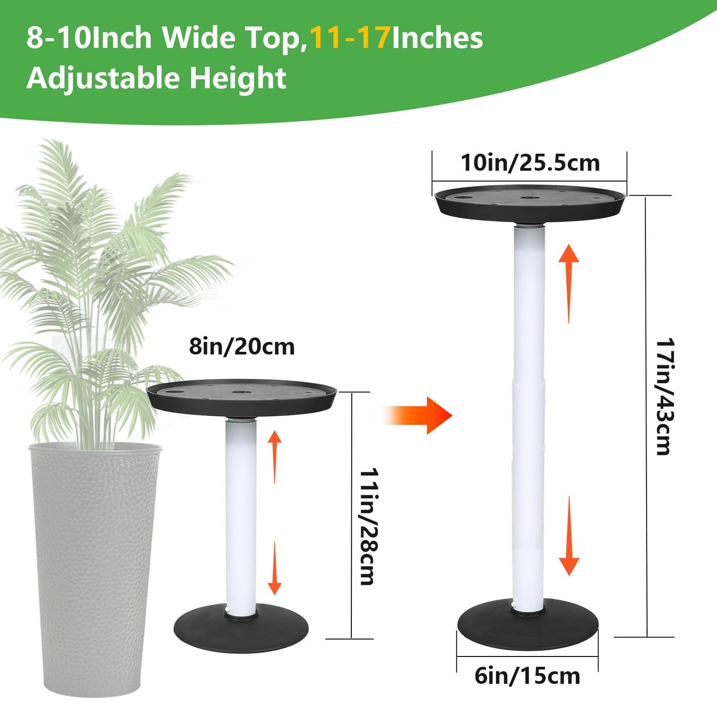 2 Pack Plant Riser Inserts for Large Pots, 8 in/10 in Interchangeable Sturdy Planter Inserts & 11 - 17 in Adjustable Height Lifters Planter Filler for Indoor & Outdoor Various Shapes Pots（Black）