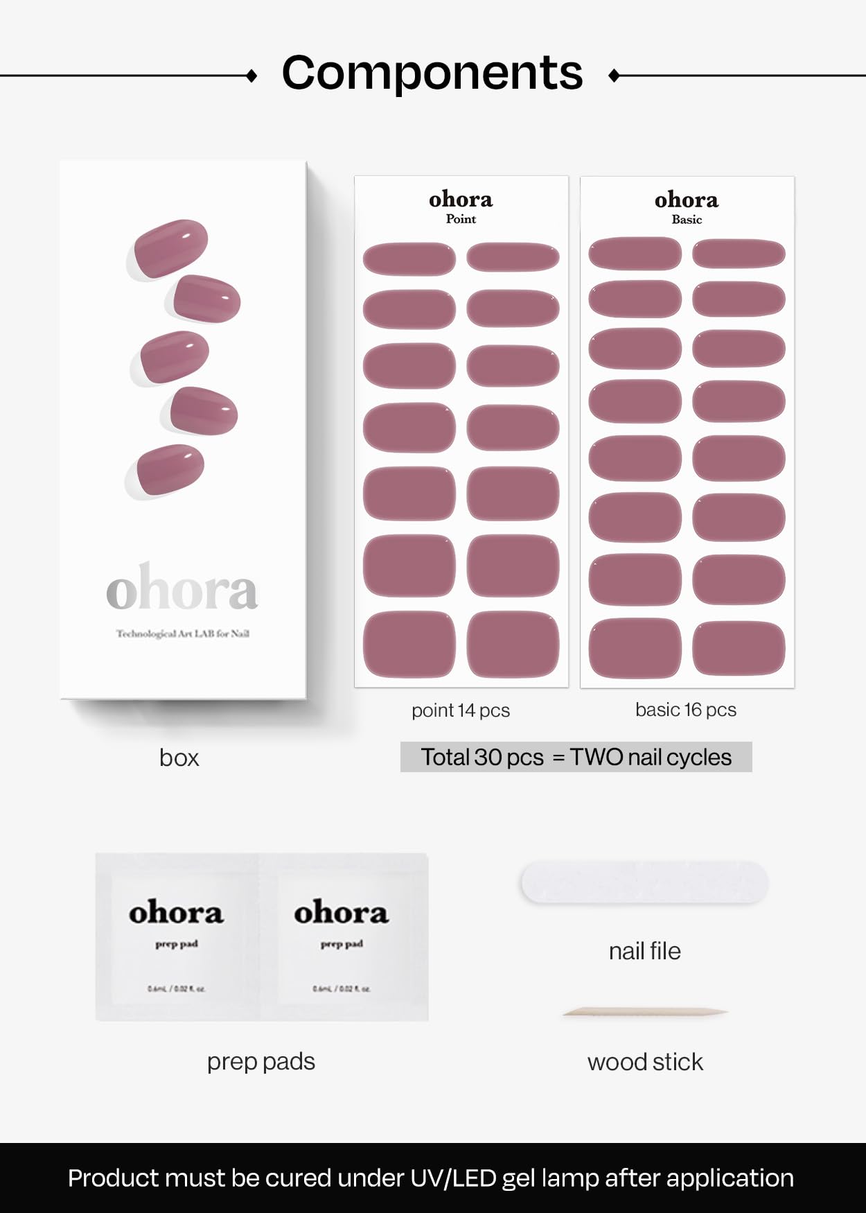 ohora Semi Cured Gel Nail Strips (N Bare Plum) - Works with Any Lamps, Salon-Quality, Long Lasting, Easy to Apply & Remove - Includes 2 Prep Pads, Nail File & Wooden Stick