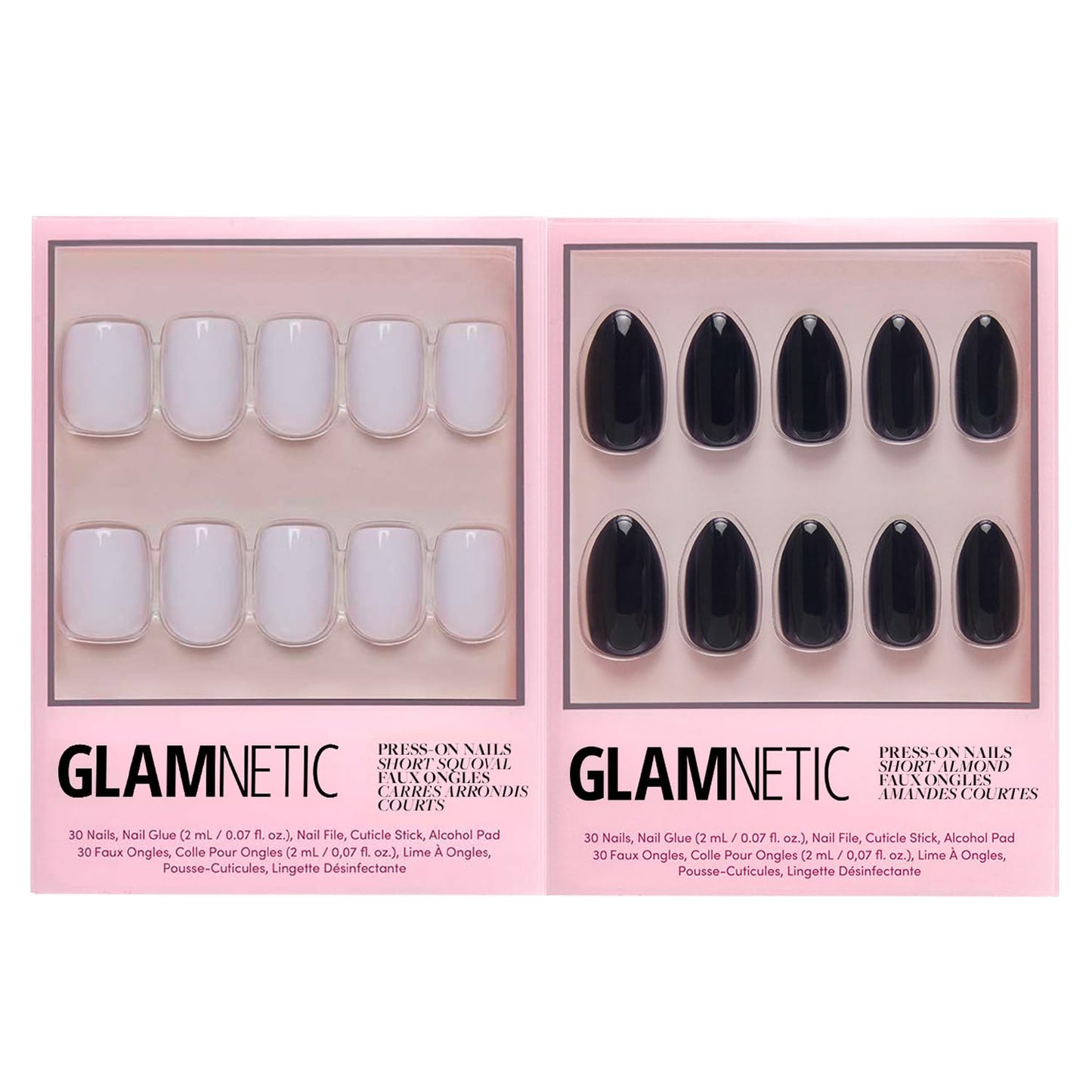Glamnetic Press-On Nails Bundle - Lilac Gray & Boba | Opaque Pale Light Lilac Gray Short Squoval False Nails | Opaque Black Short Almond Nails | Reusable, Salon-Quality Nail Kits