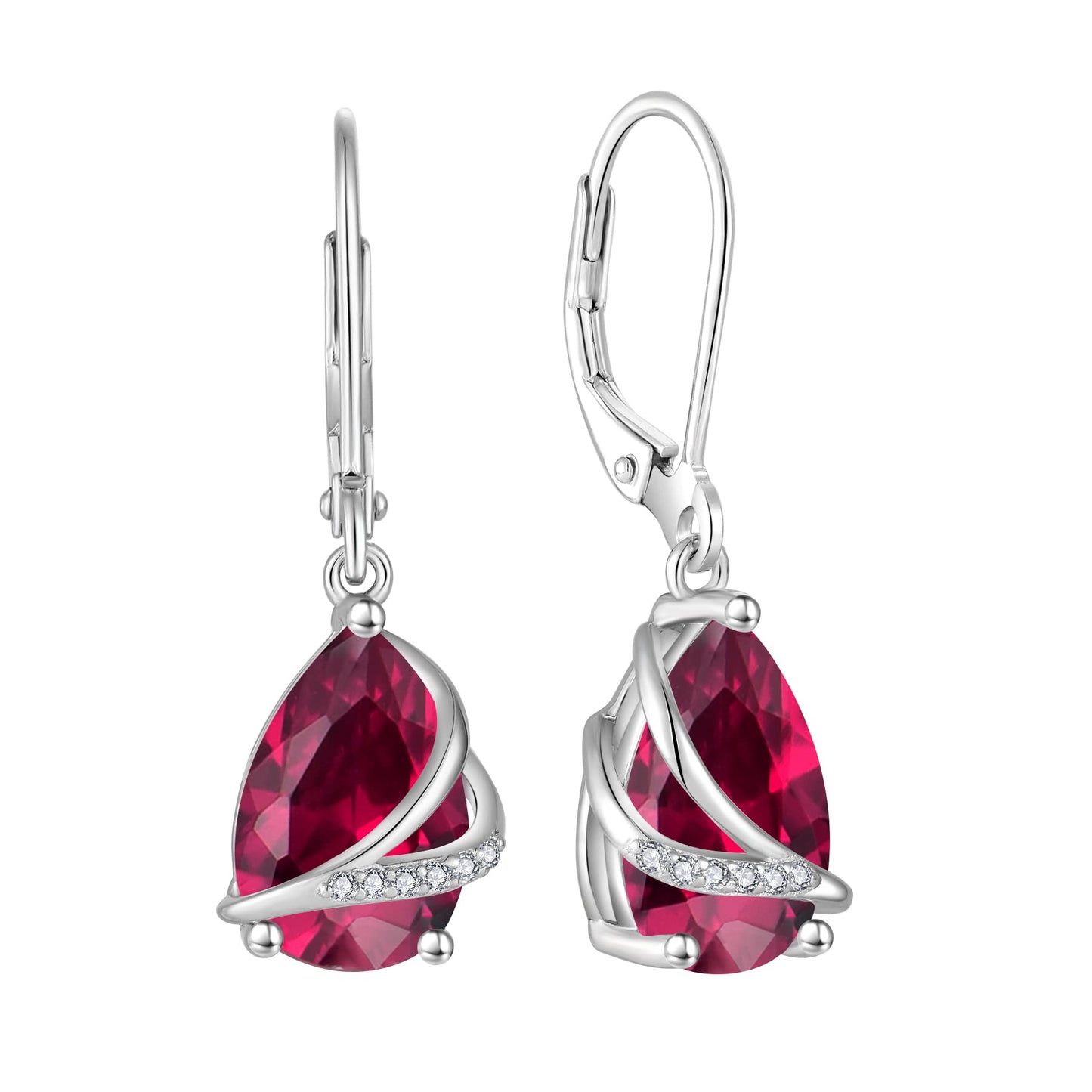Rocayi Teardrop Ruby Earrings 925 Sterling Silver Dangle Drop Earrings July Birthstone Jewelry for Women