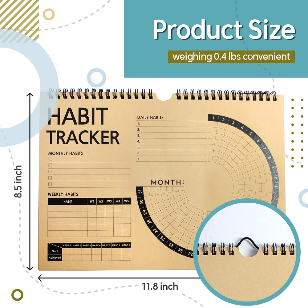 Habit Tracker Journal 2021 Goal Planner - Track Progress and Reach Goals with Spiral Binding, Weekly Monthly Kraft Large Calendar & Notepad - 12+1 Month Undated, 8.5 x 11.8 inch