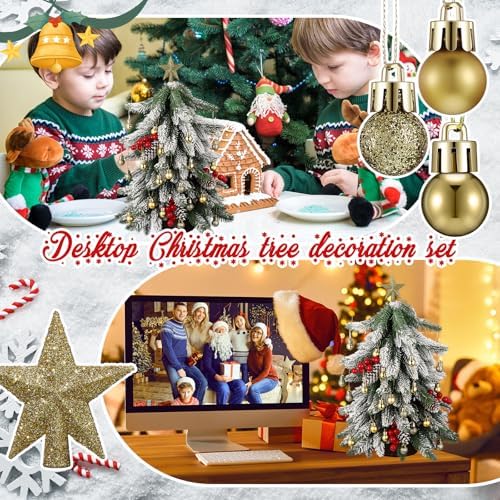 RoundFunny 25 Pcs Mini Christmas Balls Ornaments Set 0.79 Inch Christmas Day Ball Topper Star Tree Hanging Ornaments for Party Decoration(Gold)